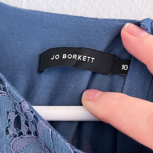 Jo Borkett Lace Short Sleeve Mini Dress Floral Design Fully Lined Blue Size 10 - Picture 6 of 9